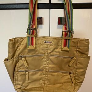 Franco Sarto Tan Bag with Rainbow Straps & festive interior with lots of pockets
